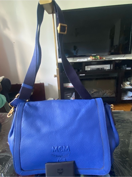 MCM Handbags - MCM Royal Blue Leather Crossbody Messenger Bag